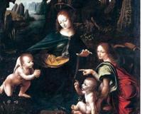 岩间圣母的诡异之处 圣母抓着无形的人头耶稣做出砍的手势