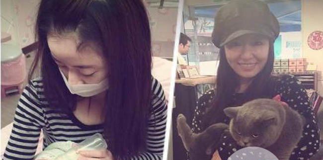 林心如喂奶照 女儿呆萌地吮吸着母乳