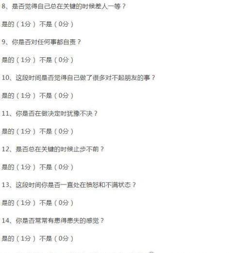 抑郁症的表现测试30题 得分越高抑郁程度越重(赶紧来测一下吧)