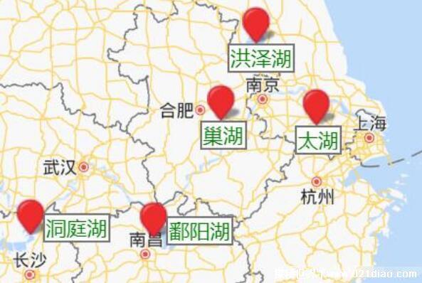 五湖是指哪五湖，洞庭湖/鄱阳湖/太湖/洪泽湖/巢湖