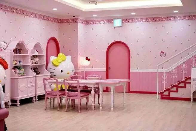 kitty猫主题餐厅装修效果图 hello kitty主题餐厅店面布置装饰设计图