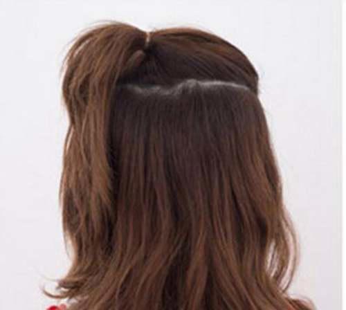 中长直发半丸子头扎法图解教程