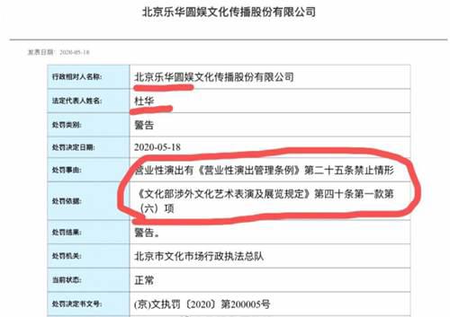 乐华娱乐被行政处罚
