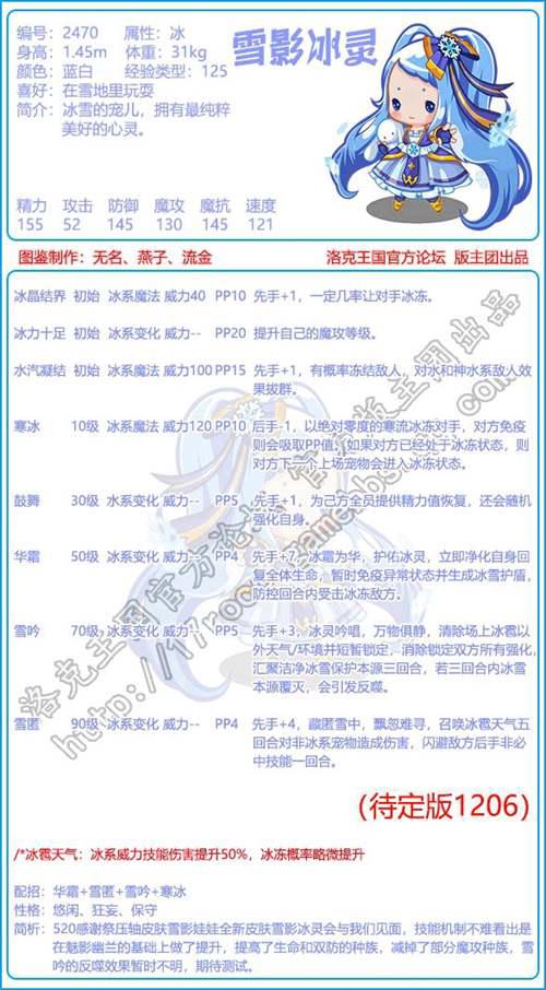 洛克王国土王 塔罗斯 雪影冰灵技能爆料