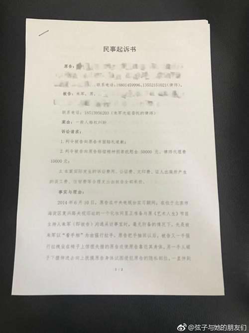 弦子诉朱军案始末