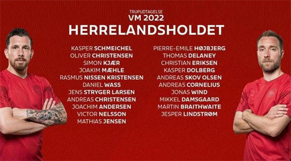 丹麦世界杯21人名单确定(埃里克森是精神支柱)